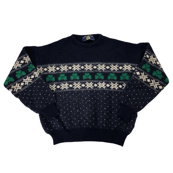 Blarney Castle Designs Sweater XL Knit Irish Wool Four Leaf Clover Lucky Ireland - Picture 1 of 11